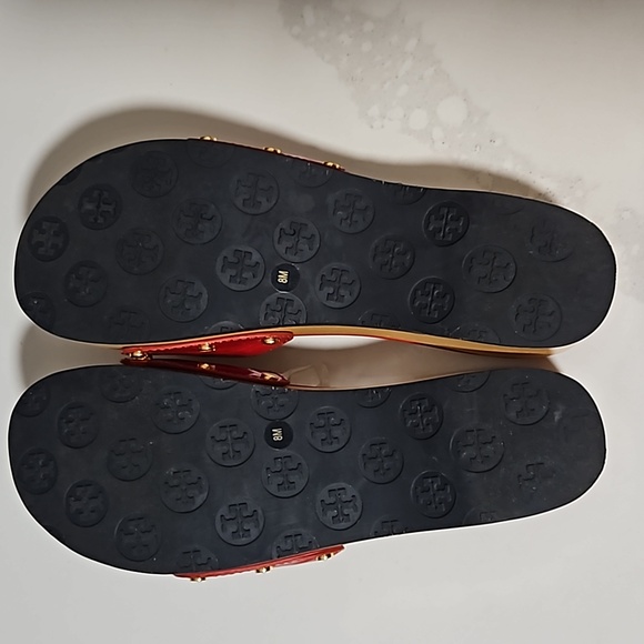 Tory Burch Dixon Patent Leather Wood Slides size 8 Womens Shoes Red Blue clogs - Picture 14 of 16